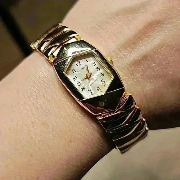 Shannon Gold & Silver Tone Woven-Look Link Bracelet Mother of Pearl Watch - Picture 1 of 4